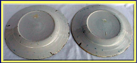 Antique Georgian pair Dutch Delft plates blue white faience tin glazed (2887)