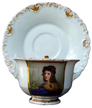 Antique early Meissen porcelain cup saucer hand painted portrait c1820 (1197)