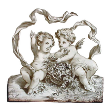 MINTON HP porcelain TILE W PR CHERUBS PUTTI FLOWERS 19C (2652)