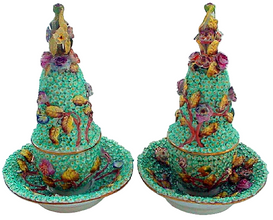 Antique Georgian Pair Incense Pastille Burners Coalbrookdale Porcelain (337)