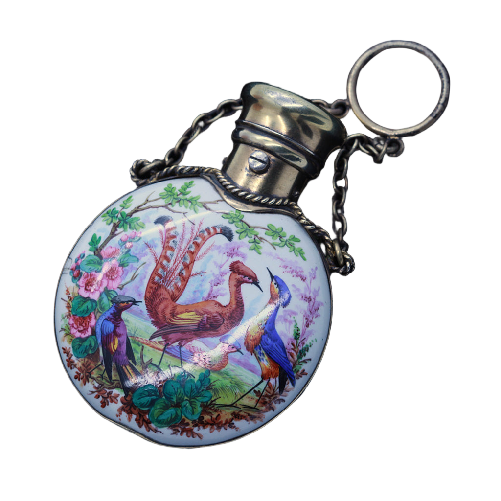 Superb Perfume Scent Bottle Hand painted Enamel Chatelaine  (2922)