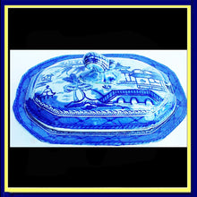 Antique Staffordshire butter vegetable dish Chinoiserie blue white (1975)