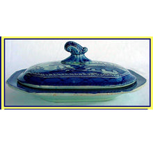 Antique Staffordshire butter vegetable dish Chinoiserie blue white (1975)