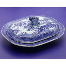 Antique Staffordshire butter vegetable dish Chinoiserie blue white (1975)
