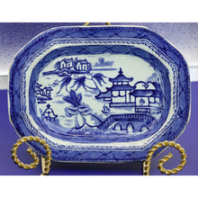 Antique Staffordshire butter vegetable dish Chinoiserie blue white (1975)