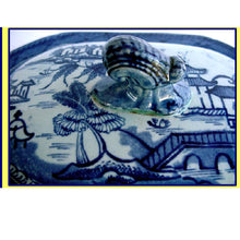 Antique Staffordshire butter vegetable dish Chinoiserie blue white (1975)