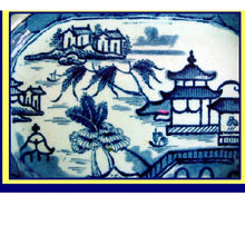 Antique Staffordshire butter vegetable dish Chinoiserie blue white (1975)