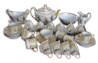 Antique Georgian Flight Barr Worcester Porcelain Tea Coffee Set (3289)