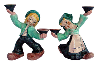 Antique Wien Art Deco Ceramic Figural boy and Girl Candlesticks (2962)