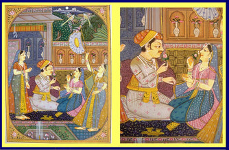 Vintage handpainted Miniature Painting Indian Mughal Maharaja w Ladies (#4935)