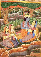 Vintage Handpainted Indian Miniature Painting Krishna and Cowgirl Gopis (#4937)