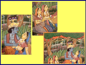 Vintage Handpainted Indian Miniature Painting Krishna and Cowgirl Gopis (#4937)