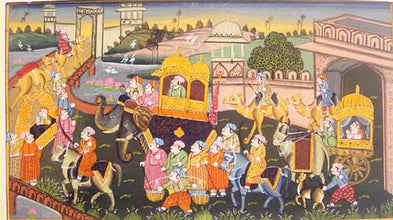 Vintage Hand painted Miniature Painting Royal Caravan Nobles Ladies Animals(#4938)