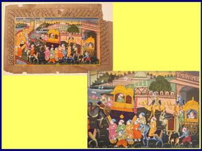 Vintage Hand painted Miniature Painting Royal Caravan Nobles Ladies Animals(#4938)