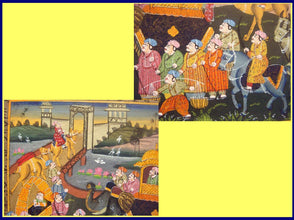 Vintage Hand painted Miniature Painting Royal Caravan Nobles Ladies Animals(#4938)