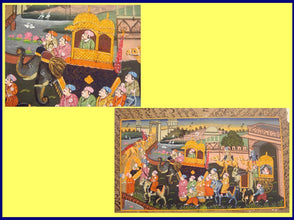 Vintage Hand painted Miniature Painting Royal Caravan Nobles Ladies Animals(#4938)