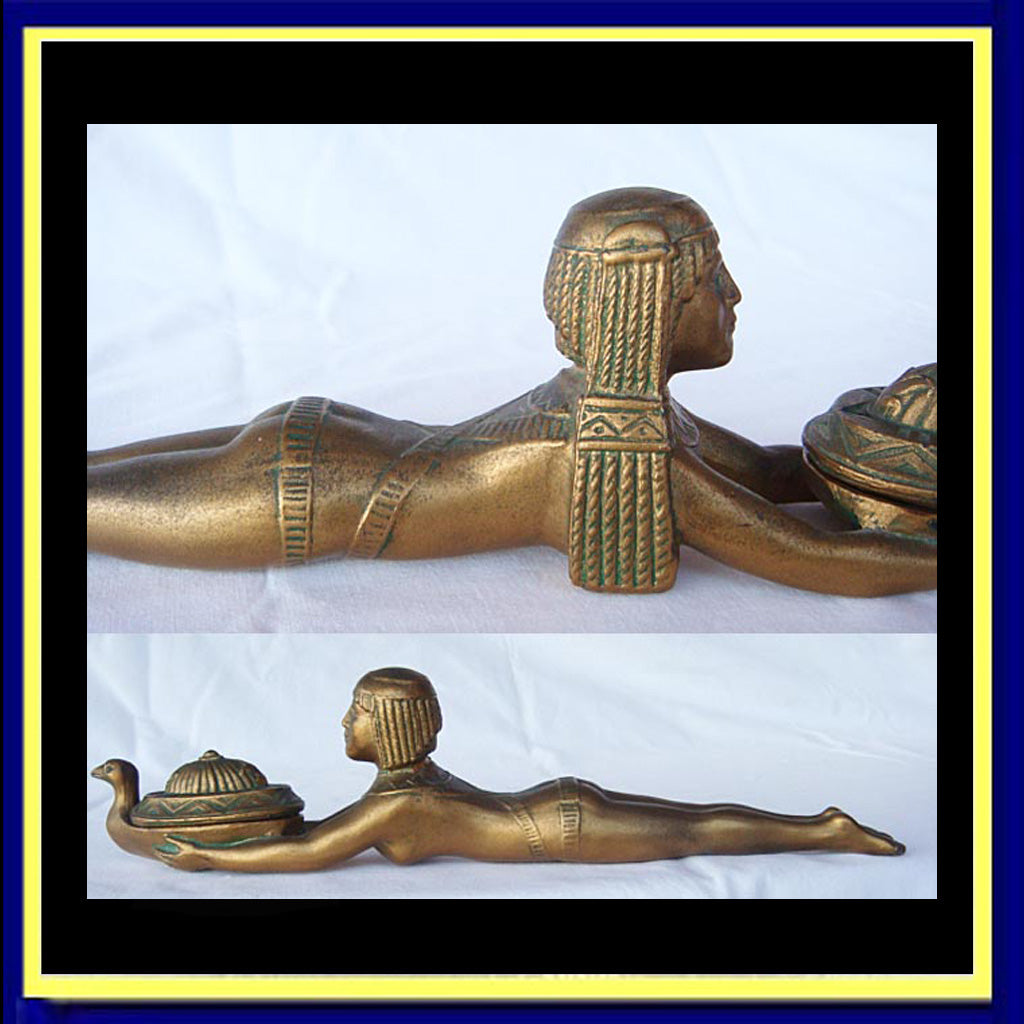 Art Deco Egyptian Revival gilt perfume burner sculpture sphynx antique