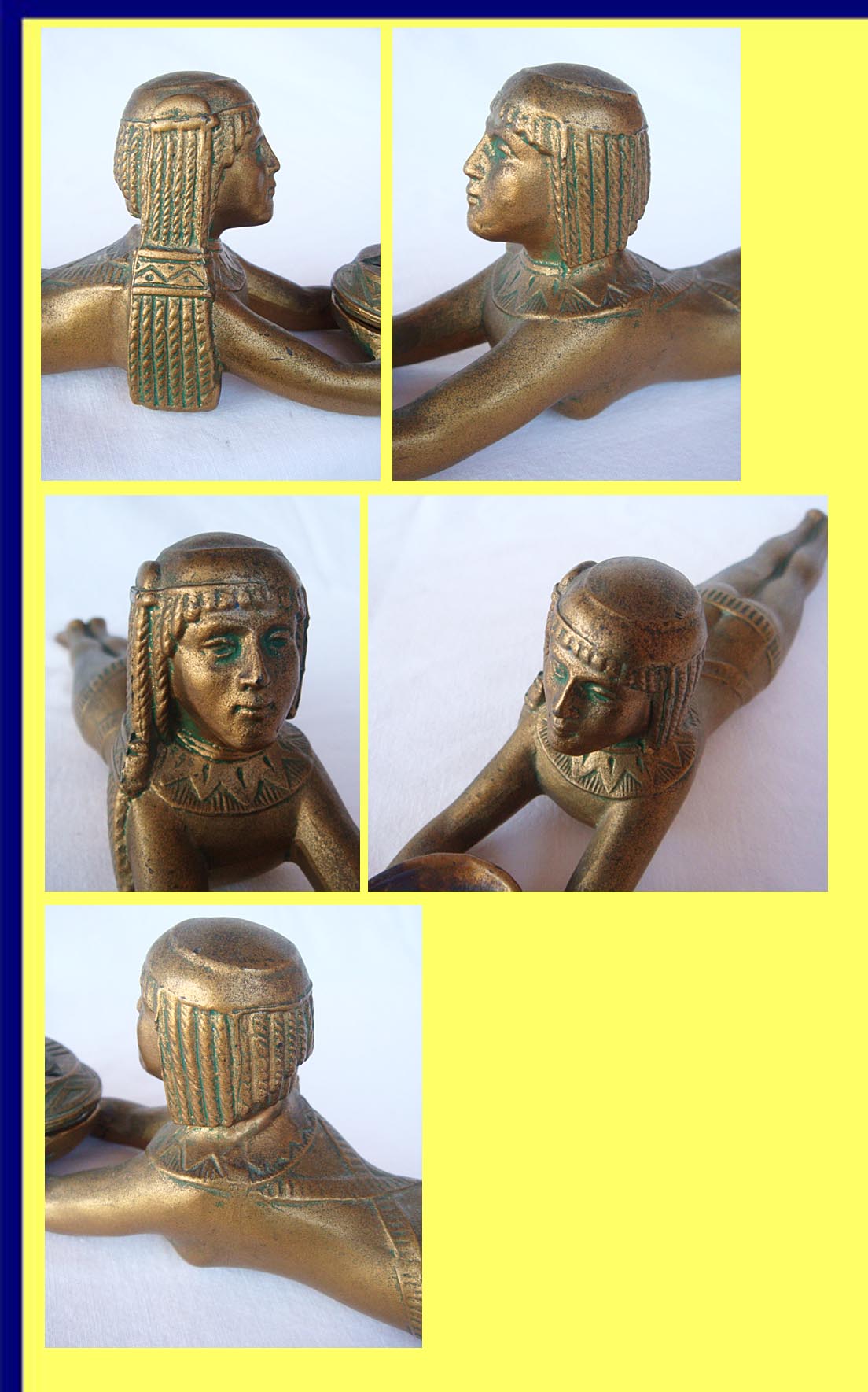 Art Deco Egyptian Revival gilt perfume burner sculpture Sphynx 1920's Antique (4472)
