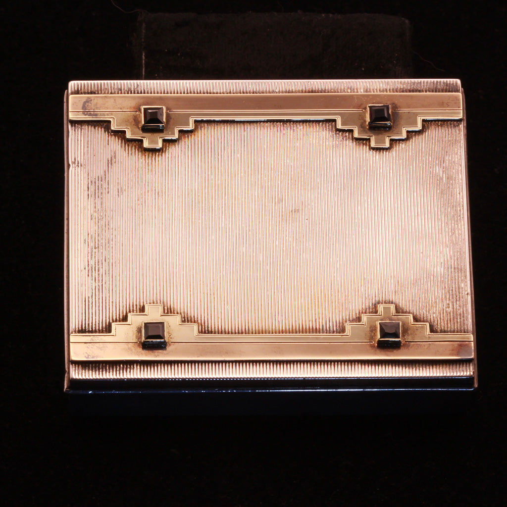Cartier Antique Art Deco box 14k gold silver sapphires signed cased (7338)