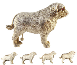 Antique Sterling Silver Card Menu Holders Dog Labrador Retriever Boxed Set(ID:5509)