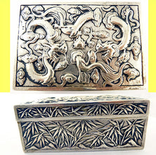 Antique Chinese Export Silver Box Humidor Wang Hing Dragon Bamboo Goldfish