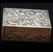 Antique Chinese Export Silver Box Humidor Wang Hing Dragon Bamboo Goldfish (5572))