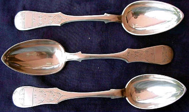 3 Antique Russian Silver Serving Spoons Heavy Moscow C1896