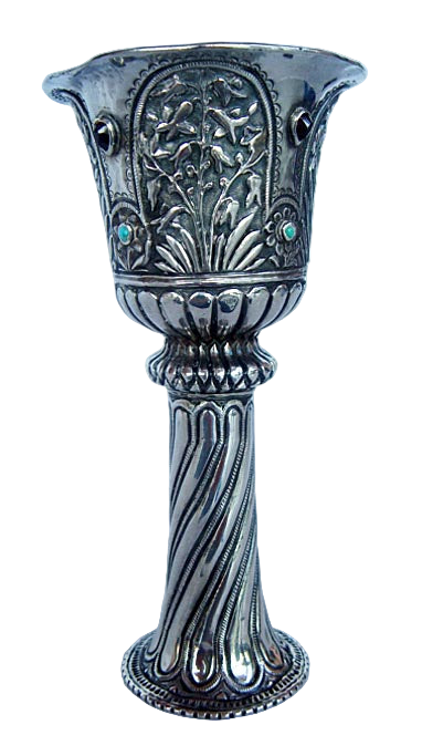 Antique Sterling Silver Chalice Kiddush Cup Set Garnets Turquoise (4432)