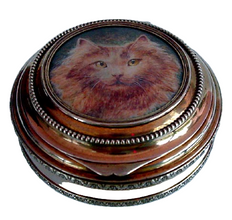 Antique French Silver box hp miniature painting portrait of Cat (2555)