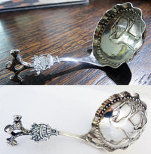 Antique silver caddy spoon horse dog animals Dutch silver sugar spoon