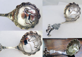 Antique silver caddy spoon horse dog animals Dutch silver sugar spoon (5372)