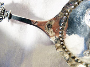 Antique silver caddy spoon horse dog animals Dutch silver sugar spoon (5372)