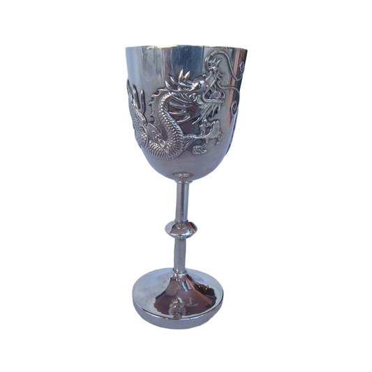 ANTIQUE SILVER CHINESE EXPORT GOBLET W DRAGON C1880 (4186)