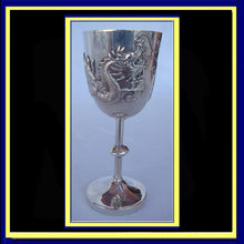 ANTIQUE SILVER CHINESE EXPORT GOBLET W DRAGON C1880