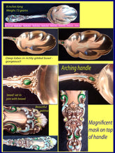 Dominick & Haff antique Sterling Silver serving spoon masks gold enamel (2171)