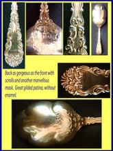 Dominick & Haff antique Sterling Silver serving spoon masks gold enamel (2171)