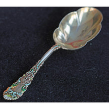 Dominick & Haff antique Sterling Silver serving spoon masks gold enamel (2171)
