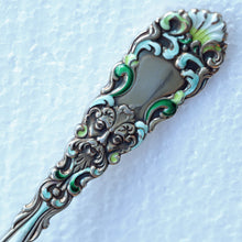 Dominick & Haff antique Sterling Silver serving spoon masks gold enamel (2171)