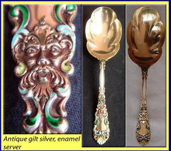 Dominick & Haff antique Sterling Silver serving spoon masks gold enamel (2171)