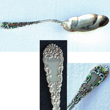 Dominick & Haff antique Sterling Silver serving spoon masks gold enamel (2171)