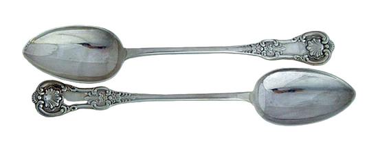 Antique Pair c1840 Scotland Sterling Silver long Stufffing Spoons (4509)