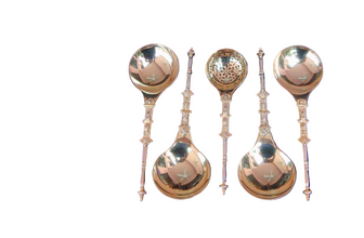 Antique Victorian Sterling Silver Gilt Fruit Serving Set (725)