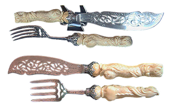 Antique Victorian Sterling Silver Serving Set Carved Dolphins Foliage (5022)