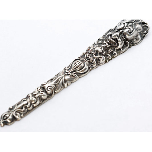 Unger Bros Sterling Silver Etui Bodkin Case Antique Gothic Revival w Mask