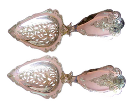 Antique Pair Silver Dutch Berry Fruit Serving Spoons (1629)