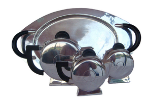 Antique Art Deco Silver plate Bakelite Geometric Tea Set Vintage (3951)