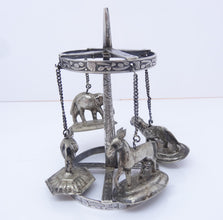 Antique Vintage silver carousel toy spinning top elephant lion zebra India