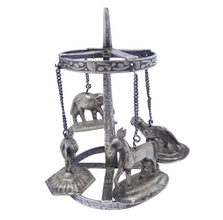 Antique Vintage silver carousel toy spinning top elephant lion zebra India (5744)