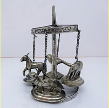 Antique Vintage silver carousel toy spinning top elephant lion zebra India