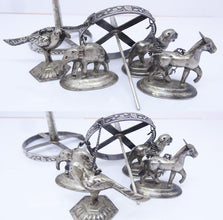 Antique Vintage silver carousel toy spinning top elephant lion zebra India (5744)